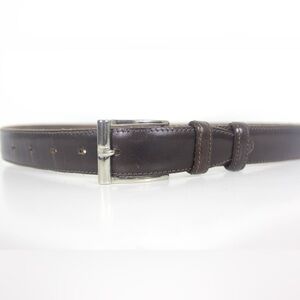 Italian Dark Brown Leather Belt with Silver Buckle Vintage Men’s Smooth Unisex